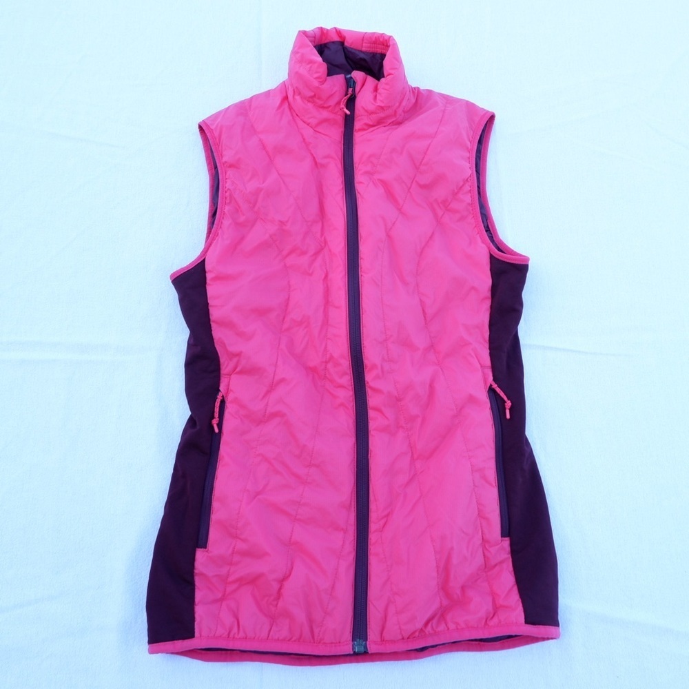 Icebreaker Merino Vest Womens Size XS Pink Burgundy Quilted Hiking Full Zip